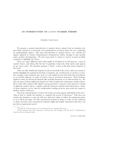 An Introduction to Gauss's Number Theory