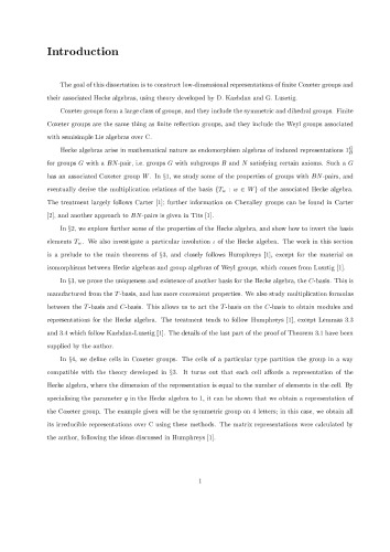 Cells and Representations of Hecke Algebras [M.Sc. diss]