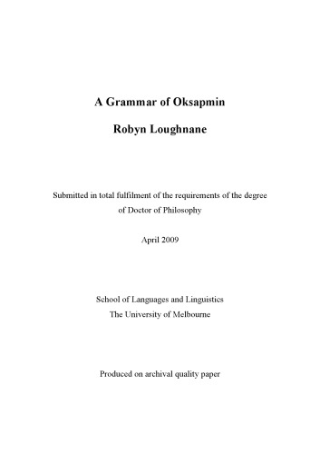 A Grammar of Oksapmin [PhD thesis]