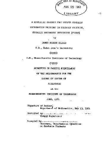SAINT: heuristic symbolic integration in freshman calculus [PhD Thesis]