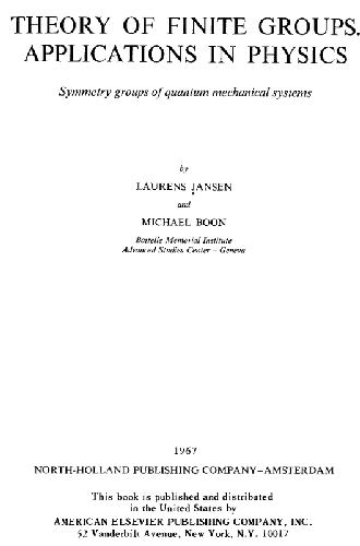 Theory of Finite Groups. Applications in Physics