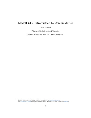 MATH 239: Introduction to Combinatorics [Lecture notes]