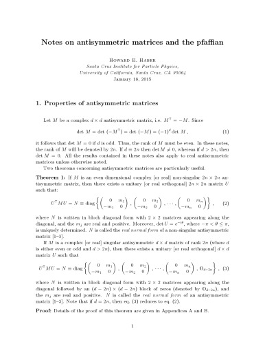 Notes on antisymmetric matrices and the pfaffian [expository notes]