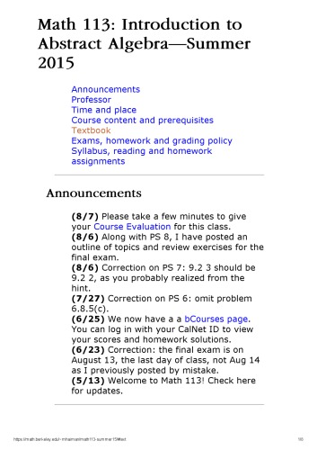 Math 113: Introduction to Abstract Algebra [Lecture notes]