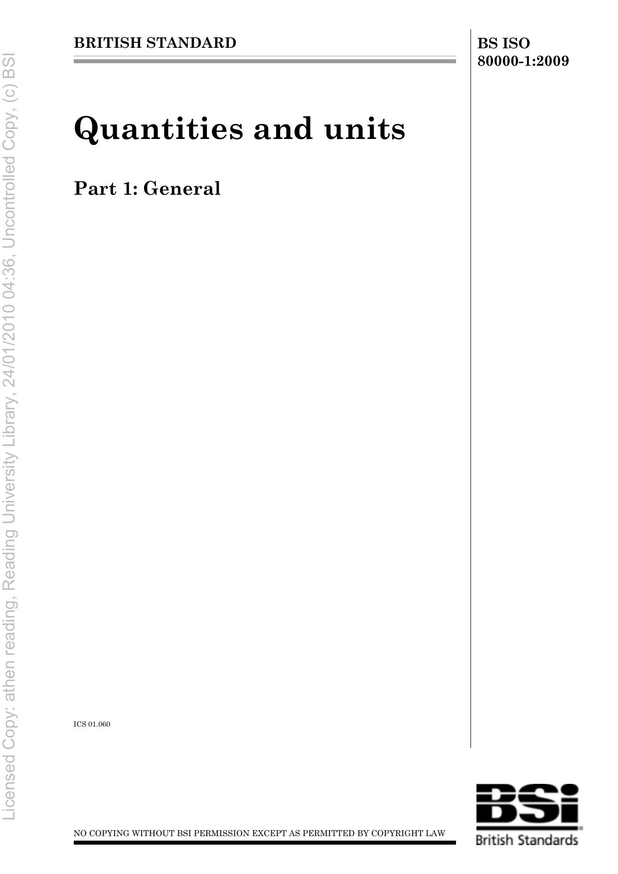 BS ISO 80000-1:2009 Quantities and units — Part 1: General