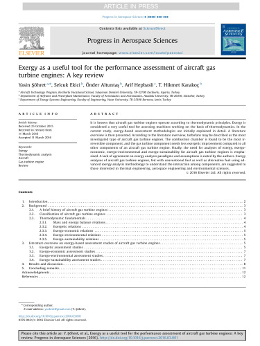 Exergy as a useful tool for the performance assessment of aircraft gas turbine engines: A key review