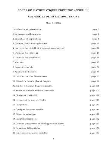 Cours de mathématiques première année (L1) [Lecture notes]