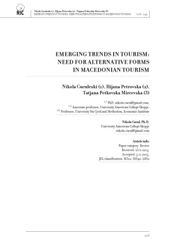 EMERGING TRENDS IN TOURISM: NEED FOR ALTERNATIVE FORMS IN MACEDONIAN TOURISM