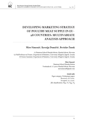 DEVELOPING MARKETING STRATEGY OF POULTRY MEAT SUPPLY IN EU- 28 COUNTRIES: MULTIVARIATE ANALYSIS APPROACH