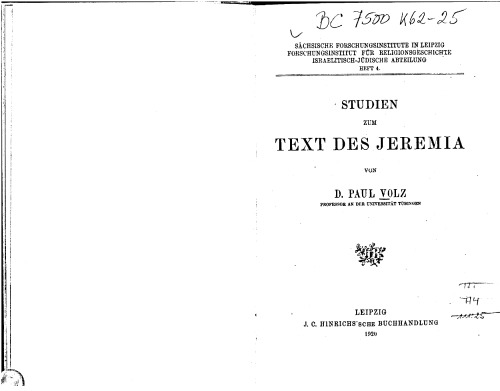 Studien zum Text des Jeremia