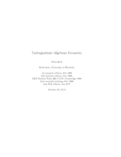 Undergraduate Algebraic Geometry