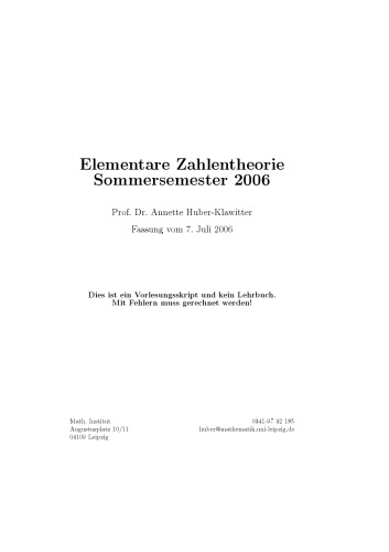 Elementare Zahlentheorie Sommersemester 2006