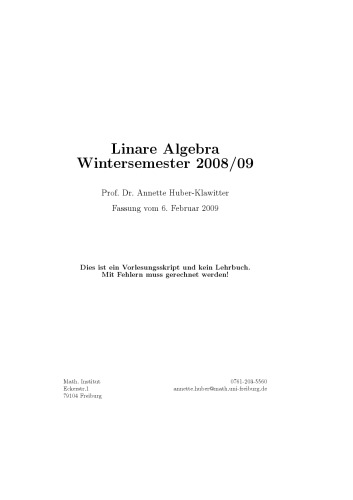 Linare Algebra Wintersemester 2008/09