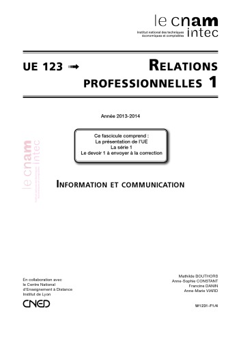 UE 123 Relations professionnelles Série 1