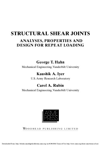 Structural shear joints : analyses, properties and design for repeat loading