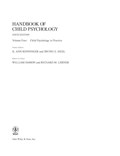 Handbook of Child Psychology, 6th Edition vol 4