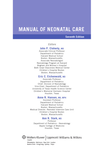Manual of neonatal care