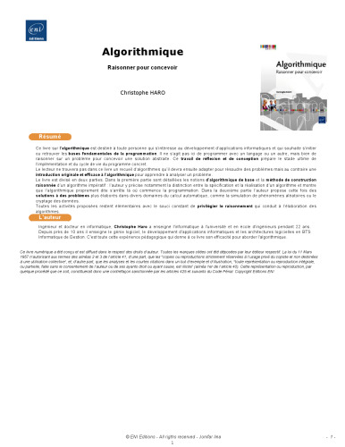 'algorithmique ; raisonner pour concevoir'