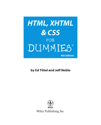 HTML, XHTML and CSS For Dummies