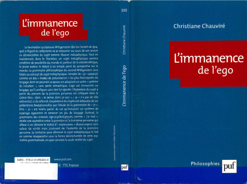 l’immanence de l’ego. Langage et subjectivite chez Wittgenstein