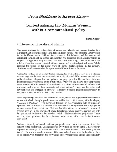 From Shahbano to Kausar Bano – Contextualizing the ‘Muslim Woman’ within a communalised polity