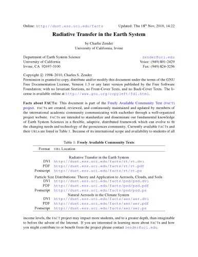 Radiative Transfer in the Earth System
