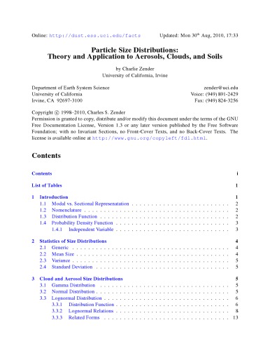 Particle Size Distributions: Theory and Application to Aerosols, Clouds, and Soils