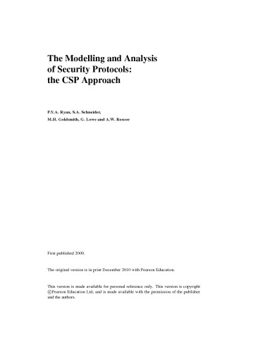 Modelling & Analysis of Security Protocols