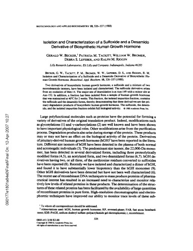 Isolation and Characterization of a Sulfoxide and a Desamido Derivative of Biosynthetic Human Growth Hormone