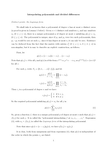 Interpolating polynomials and divided differences