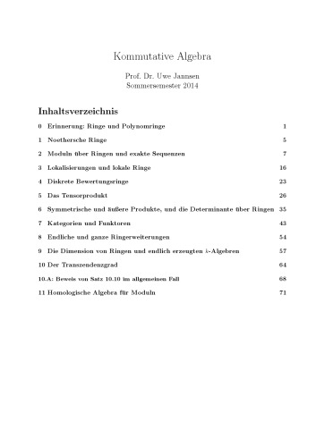 Kommutative Algebra SS 2014