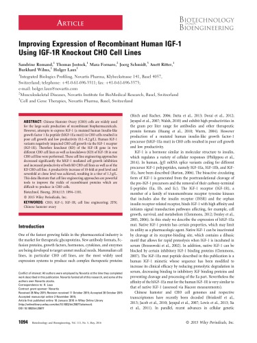 Improving expression of recombinant human IGF-1 using IGF-1R knockout CHO cell lines