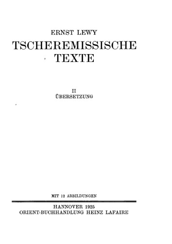 Tscheremissische Texte II. Übersetzung