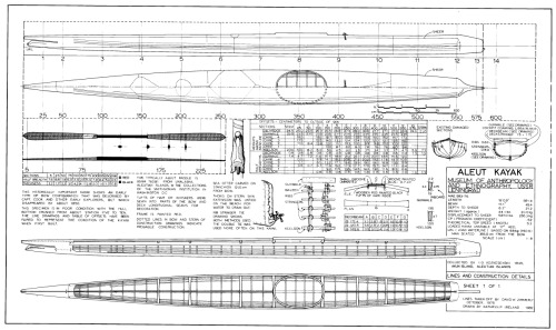 Skn on Frame Aleut Baidarka Kayak Rowing Boat Plan Plans Offsets Part 2