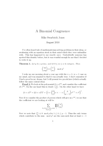A Binomial Congruence