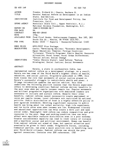 Kerala: Radical Reform as Development in an Indian State