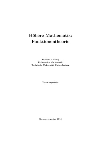 Höhere Mathematik: Funktionentheorie [Lecture notes]