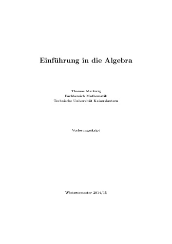 Einführung in die Algebra [Lecture notes]