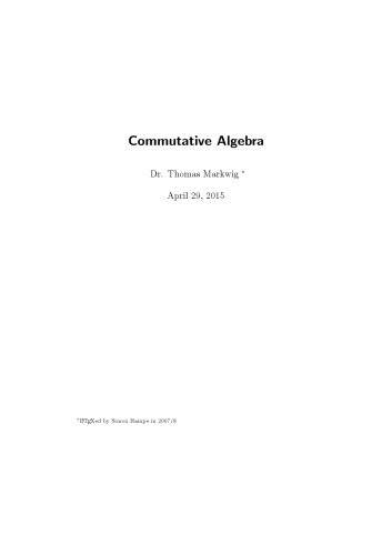 Commutative Algebra [Lecture notes]