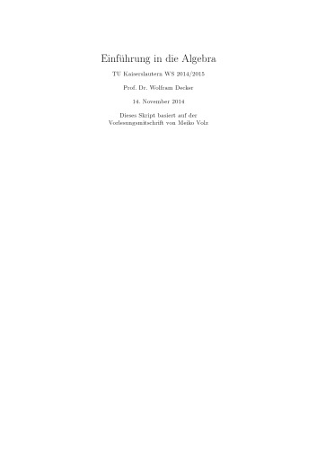 Einführung in die Algebra [Lecture notes]
