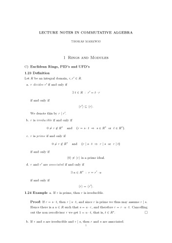 Lecture notes in commutative algebra