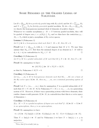 Some Remarks on the Graded Lemma of Nakayama [Lecture notes]
