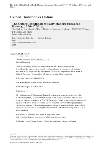 The Oxford Handbook of Early Modern European History, 1350-1750: Volume I: Peoples and Place