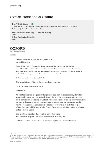 The Oxford Handbook of Women and Gender in Medieval Europe