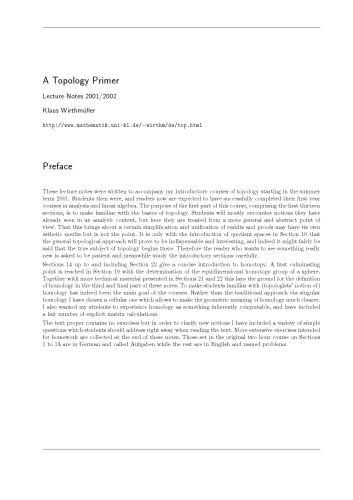 A Topology Primer: Lecture Notes 2001/2002