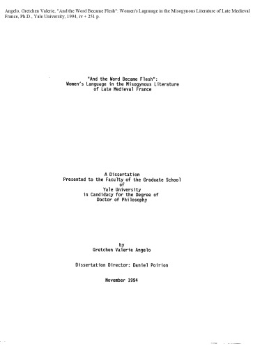And the word became flesh : women’s language in the misogynous literature of late medieval France