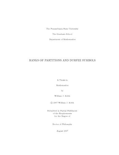 Ranks of partitions and Durfee symbols [PhD thesis]