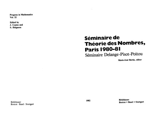 Seminare De Theorie Des Nombres, Paris 1980-81