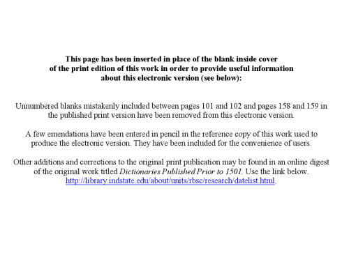 Incunable dictionaries : a checklist and publishing history