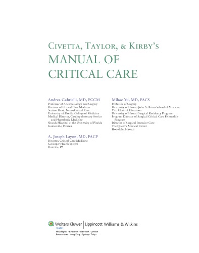 Civetta, Taylor, and Kirby’s Manual of Critical Care